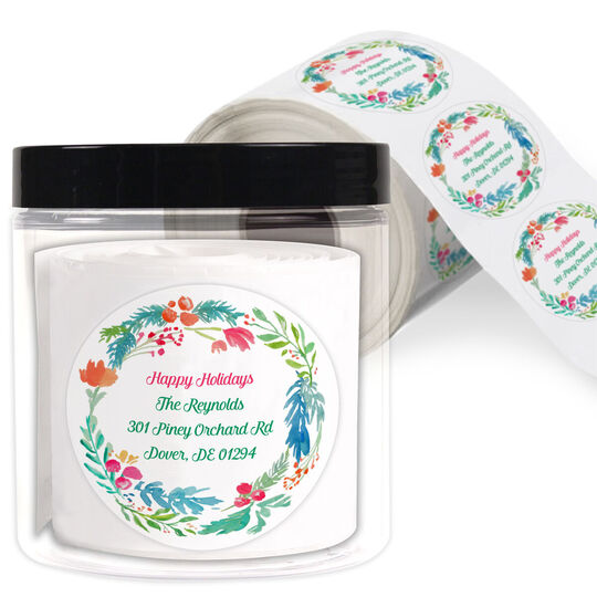 Winter Buds Wreath Round Address Labels in a Jar